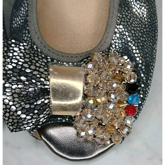 Silver Metallic Multi-colored Jewel Open Toe Ballerina Flats Size 7.5 -8 (US) - Picture 3 of 6